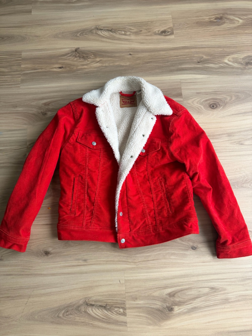 Levi's Red Corduroy Jacket with Cream Sherpa Collar size S